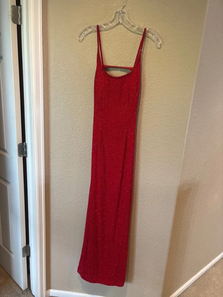 Vintage Red Hand Beaded Prom Dress